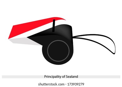 An Illustration of Red, White and Black Bands of The Principality of Sealand Flag on A Whistle, The Sport Concept and Political Symbol. 