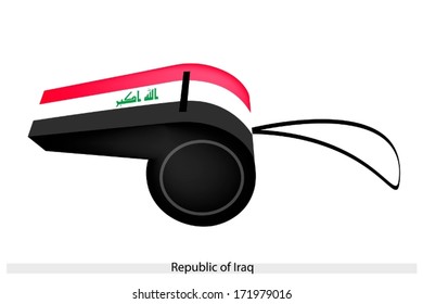 An Illustration of Red, White and Black Charged with The Takbir on The White Band of The Republic of Iraq Flag on A Whistle, The Sport Concept and Political Symbol. 