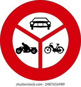 Ilustración de la prohibición de color rojo, blanco y negro de los vehículos de motor de cualquier tipo permitido. Ilustración hecha el 11 de julio de 2024, Zurich, Suiza.