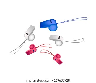An Illustration of Red, White and Blue Whistles The Sport Concept and Democracy Symbol for Against Government and Corruption. 