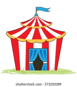 Illustration of red and white circus tent.