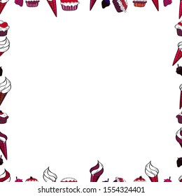 Illustration in red and white colors. Vector element template. Seamless pattern. Frame doodle.