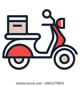 Ilustración de un scooter de reparto rojo y blanco con una caja de carga.