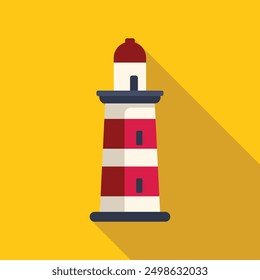 Illustration of a red and white lighthouse casting a long shadow, evoking guidance and safety on a sunny day