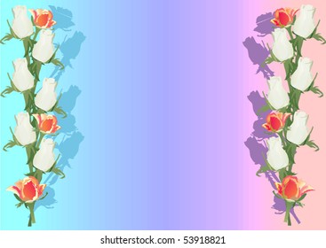 illustration with red and white roses on light background