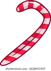An illustration of a red and white striped candy cane, perfect for holiday or seasonal designs. This sweet treat evokes feelings of Christmas, joy, and celebration.