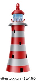 An illustration of a red and white striped lighthouse