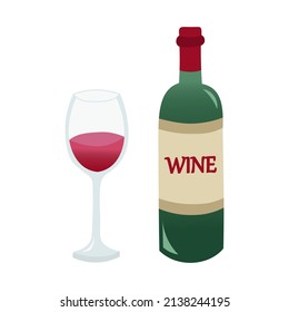 Ilustración de vino tinto y botella de vino