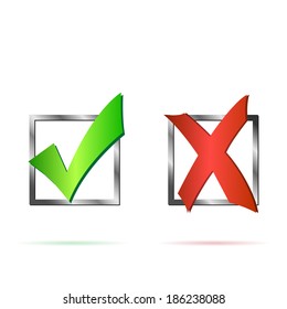 Illustration Of A Red X And Green Check Mark Isolated On A White Background.