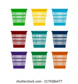 illustration of red, yellow, green, blue and purple trash cans. set. vector flats

