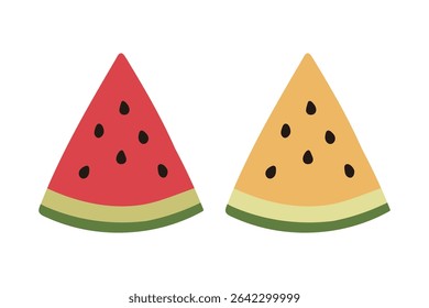 Illustration von rot und gelb dreieckig geschnittener Wassermelone