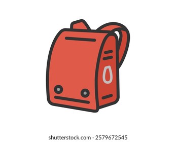 Illustration of a red-black school bag icon (line drawing color).