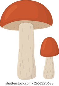 Ilustração de cogumelo de haste de sarna de tampa vermelha. Cogumelos naturais comestíveis isolados sobre fundo branco