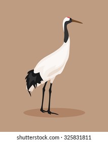 Illustration of red-crowned crane on a brown background