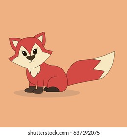 Illustration of a red-haired fox in a cartoon style sits.