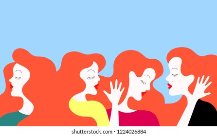 Illustration of redhead women talking and gossiping