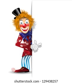 illustration redheaded cheerful clown in black hat