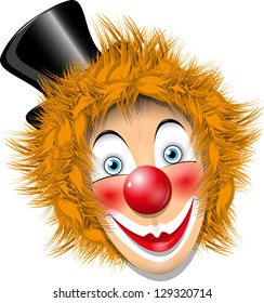 illustration redheaded clown face in black hat