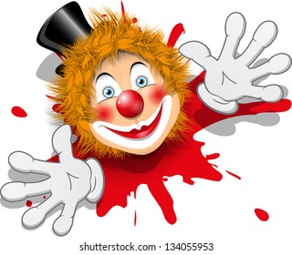 illustration redheaded clown face in black hat