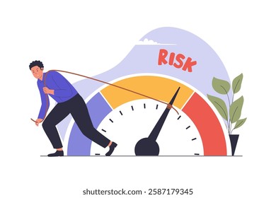 Illustration of reduce risk level concept. Businessman pull risk indicators to low. Illustrations for websites, landing pages, mobile apps, posters and banners