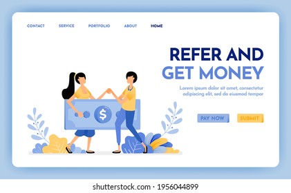 Illustration of refer a friend to get reward, money, profit, points, salary. Multi level marketing worker. Hiring to get money. Design concept for banner, landing page, web, website, poster, ui ux