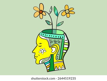 illustration reflecting the contemporary focus on mental well-being, growth mindset, and creative potential. 