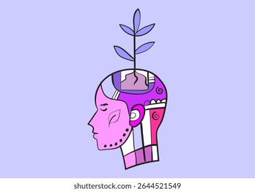 illustration reflecting the contemporary focus on mental well-being, growth mindset, and creative potential. 