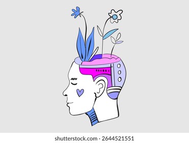 illustration reflecting the contemporary focus on mental well-being, growth mindset, and creative potential. 