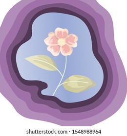 illustration of reflection of flowers on water. flower on a sky blue background with an abstract purple frame.