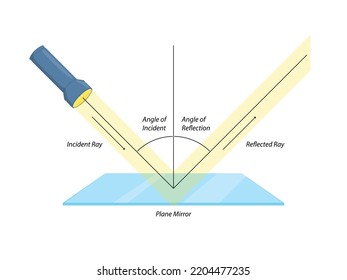 Illustration of reflection of light from plane mirror for science learning