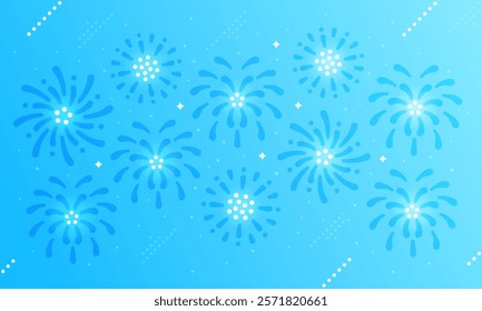 Illustration of refreshing blue sky and fireworks. Vector illustration of bright summer.