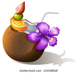 Illustration of a refreshing coconut juice on a white background