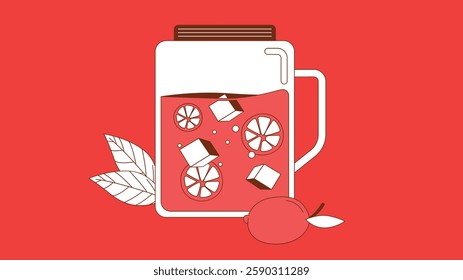 illustration of a refreshing glass of lemon juice, garnished with a slice of lemon and mint leaves