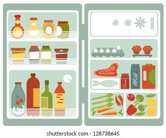 Illustration of refrigerator full of food and drinks