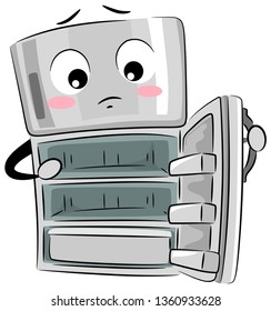 Illustration of a Refrigerator Mascot Showing Its Empty Shelves