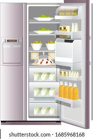 Illustration Of Refrigerator, With White Background Vector