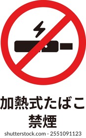 Illustration of regulatory signs in gothic font. The meaning of the Japanese text is No smoking with heated cigarettes.