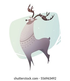 Illustration Reindeer breeding. Children's illustration for magazines, books, coloring books. Northern white deer with big horns can be used as a print on t-shirts, bags, invitations.