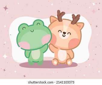 illustration of reindeer and frog