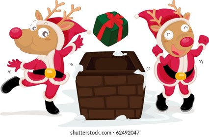 illustration of reindeer and gift box on a white background