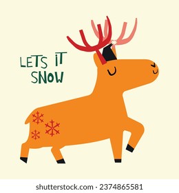 Illustration of a Reindeer in a hat. Isolated Deer in vector