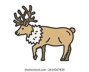 Illustration of reindeer (line drawing color).