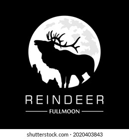 illustration of reindeer in the night on full moon background. Vector illustration logo template for company, t shirt, print, etc. 