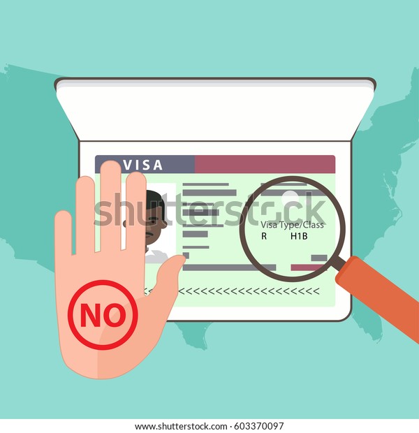 外国人労働者に対する米国の就労ビザの拒否のイラスト バックグラウンドパスポートで失敗を示す手 ベクター画像のコンセプト のベクター画像素材 ロイヤリティフリー