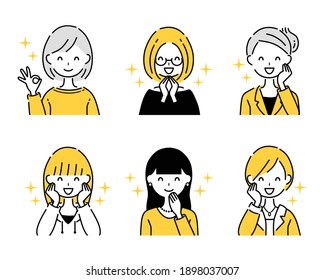 Illustration of a rejoicing female group icon set.