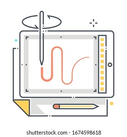 Illustration related color line vector icon, illustration. The icon is about tablet, draw, pencil, mobile, color, line. The composition is infinitely scalable.