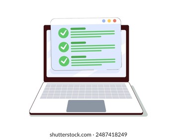 Illustration related to network, internet. Checklist browser window. Check mark. Choice, survey concept. Web banners, websites, infographics. Design, vector illustration