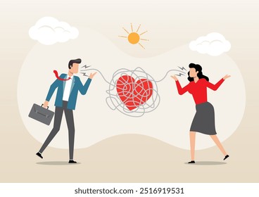 An illustration of Relationship problem, young couple fighting with relationship problem disagreement or divorce, conflict or fight couple, broken family or marriage life failure