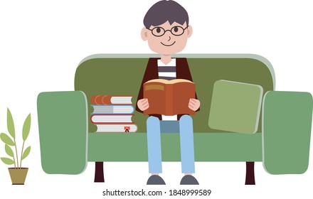 Illustration to relax while reading on the sofa
