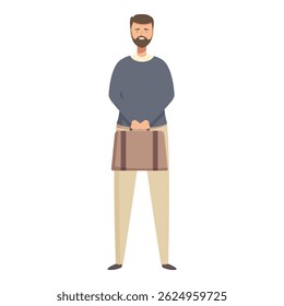 Illustration of a relaxed bearded man standing with his hands folded, sporting casual attire